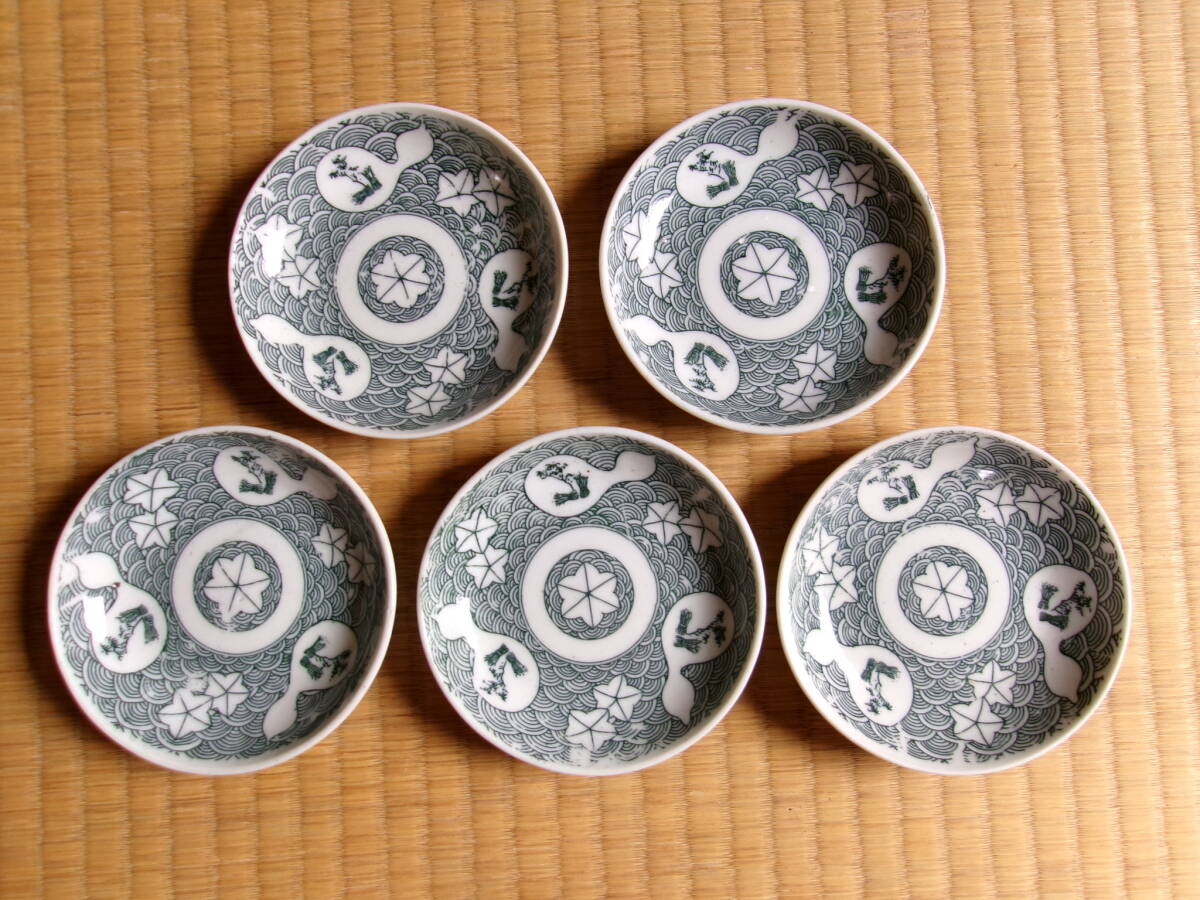 印版 手塩皿 三瓢箪に楓 青海波 ひょうたん 5枚拍卖