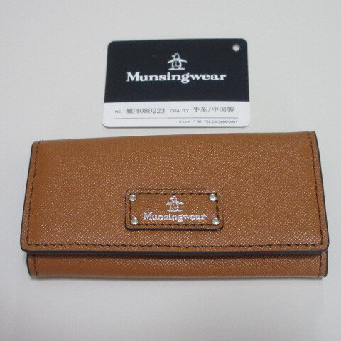 【Munsingwear】マンシングウェア ディンプル 三つ折り 4連 キーケース 牛革/ブラウン拍卖