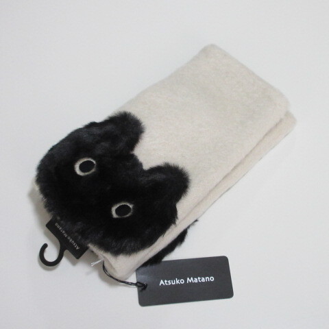レディース手袋【Atsuko Matano】マタノアツコ指なし手袋 裏ボア MEMEネコ/ベージュ拍卖