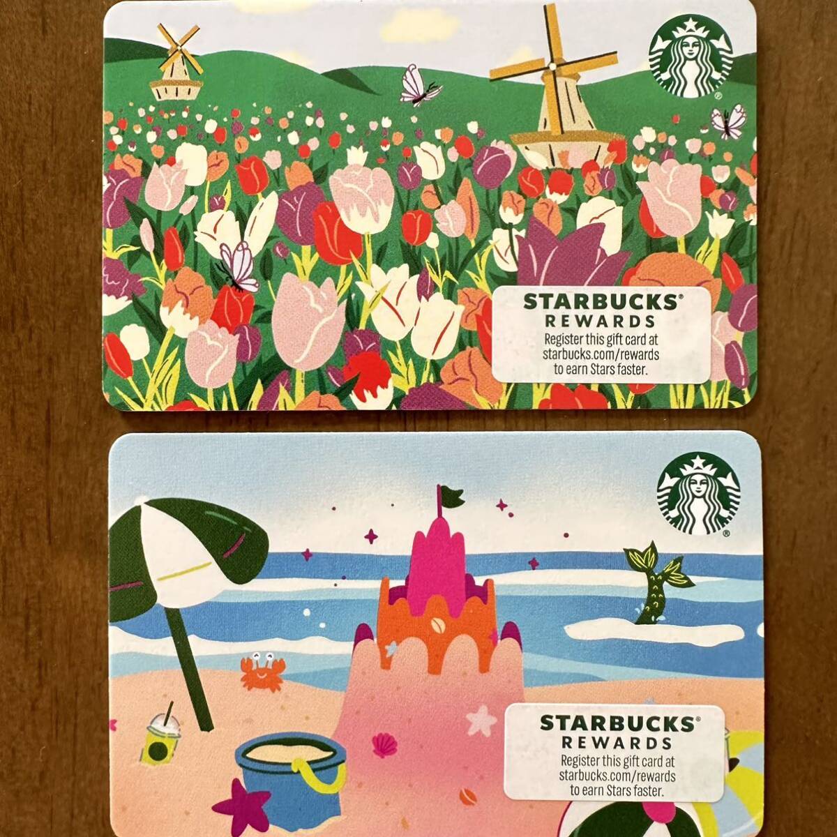 北米 アメリカ ハワイ スターバックス スターバックスカード スタバカード 2枚セット 風車 ビーチ 海外スタバ レア 希少 コレクション 新品拍卖