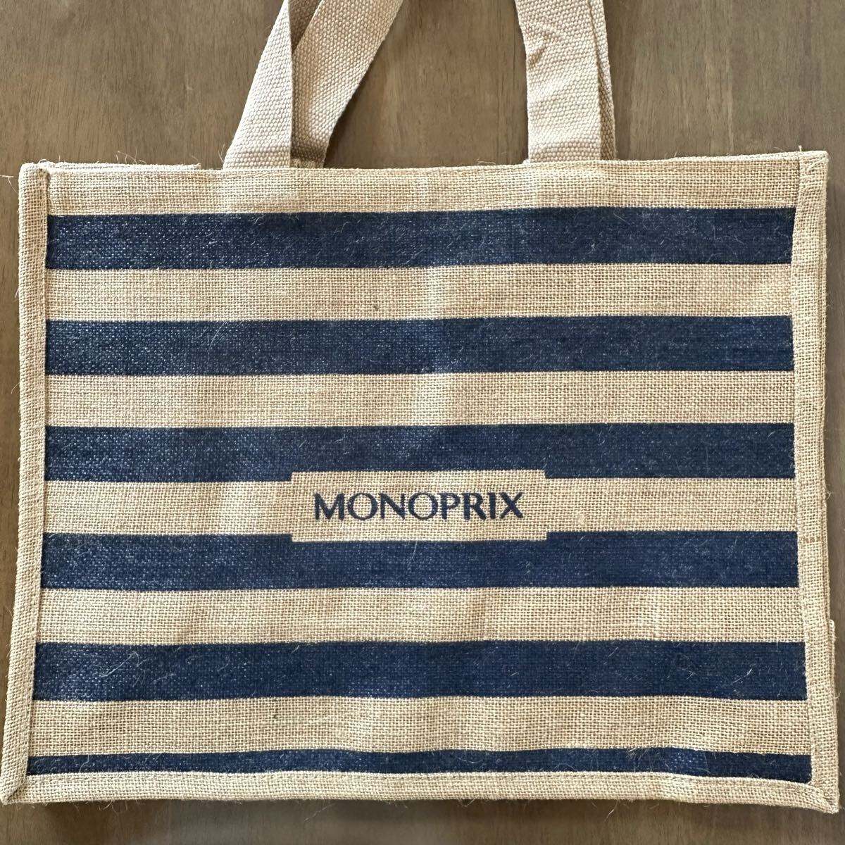 フランス MONOPRIX モノプリ トートバッグ ボーダー ストライプ ジュート エコバッグ 麻 トートバッグ ヨーロッパ 海外スーパー パリ 新品拍卖