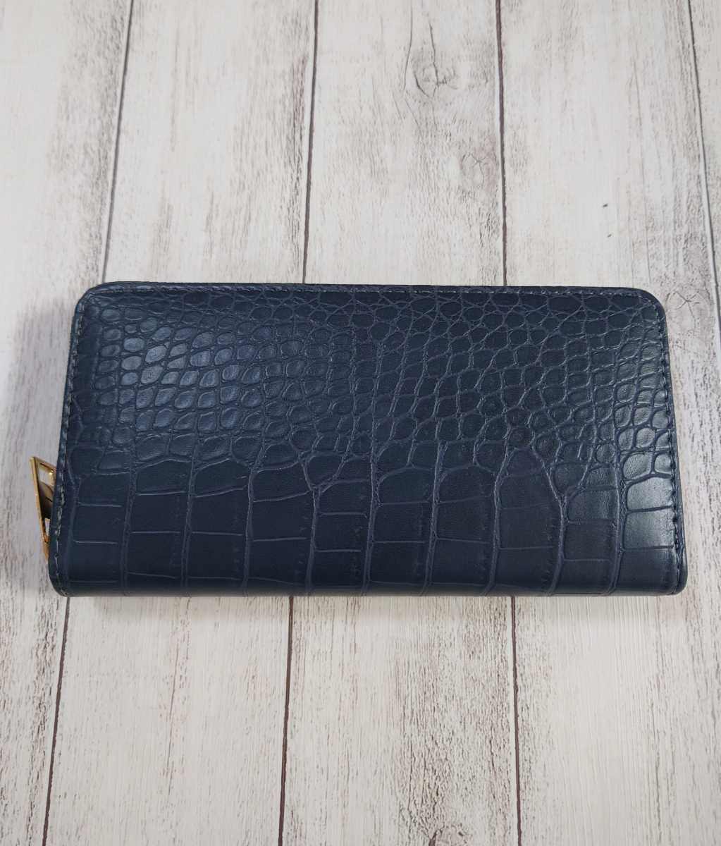 新品 クロコ 型押し 長財布 ラウンドファスナー ネイビー 合皮 財布拍卖