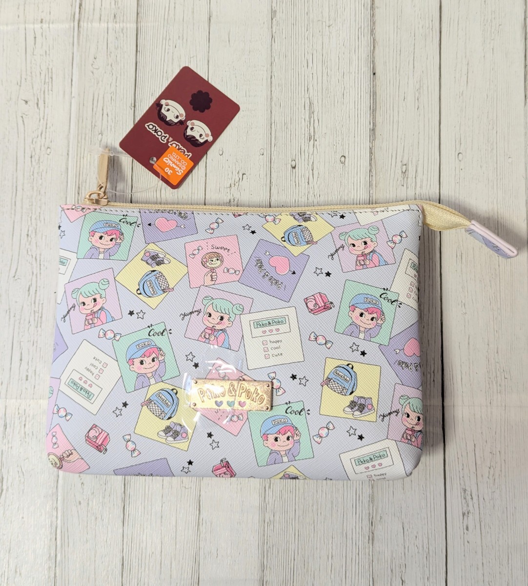 ペコちゃん 角ポーチ ブルー 化粧ポーチ メイクポーチ ポーチ かわいい PECO POCO拍卖