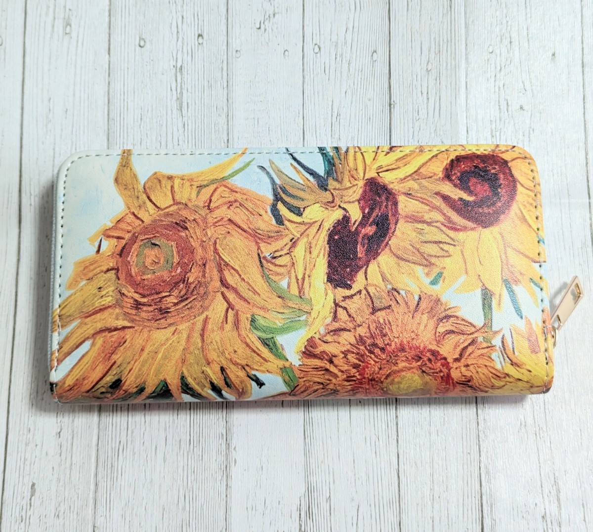名画 ゴッホ 長財布 ラウンドファスナー ひまわり 花 財布 vanGogh拍卖