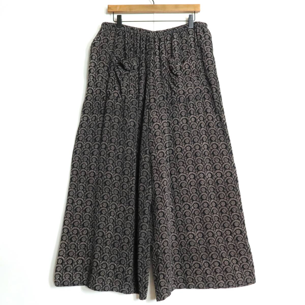 アズノゥアズオオラカ★ワイドパンツ ドッキングデザイン 大きいサイズ15 ブルーグレー×黒系 薄手 総柄 z14597拍卖