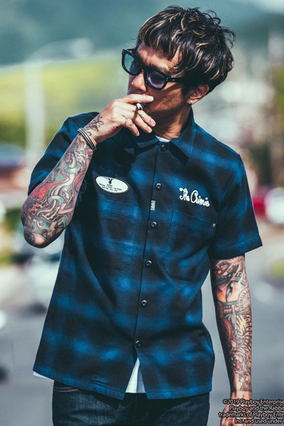 【CRIMIE クライミー 】半袖チェックシャツM 「PLAYBOY プレイボーイ」との限定コラボモデル 大人の男が似合うルード系ブランド 名作拍卖