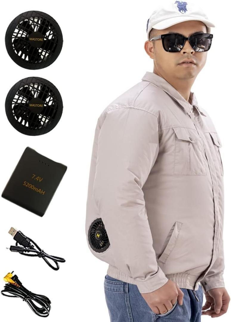 【3XL】ファン付き作業服 100%綿 扇風服 ファン バッテリー セット 長袖・半袖 熱中症対策 空冷調節作業服 扇風服 日本語説明書付 男女兼用拍卖