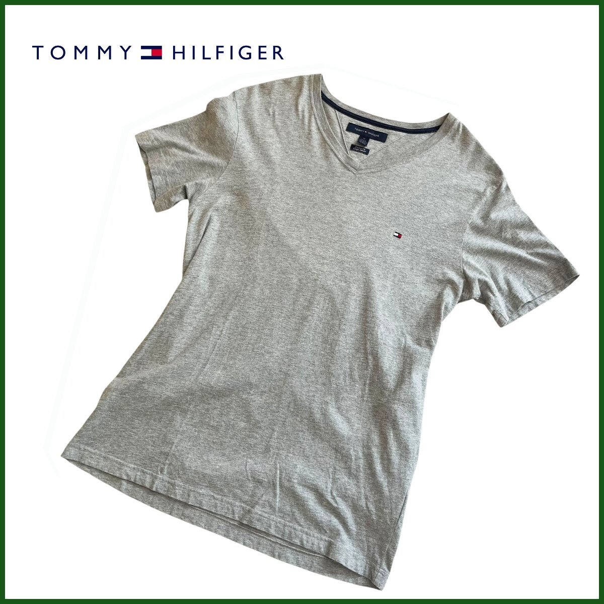 中古●TOMMY HILFIGER/トミーヒルフィガー●コットンTシャツ メンズ グレー Mサイズ ワンポイント ロゴ刺繍 古着 綿100% 札幌拍卖