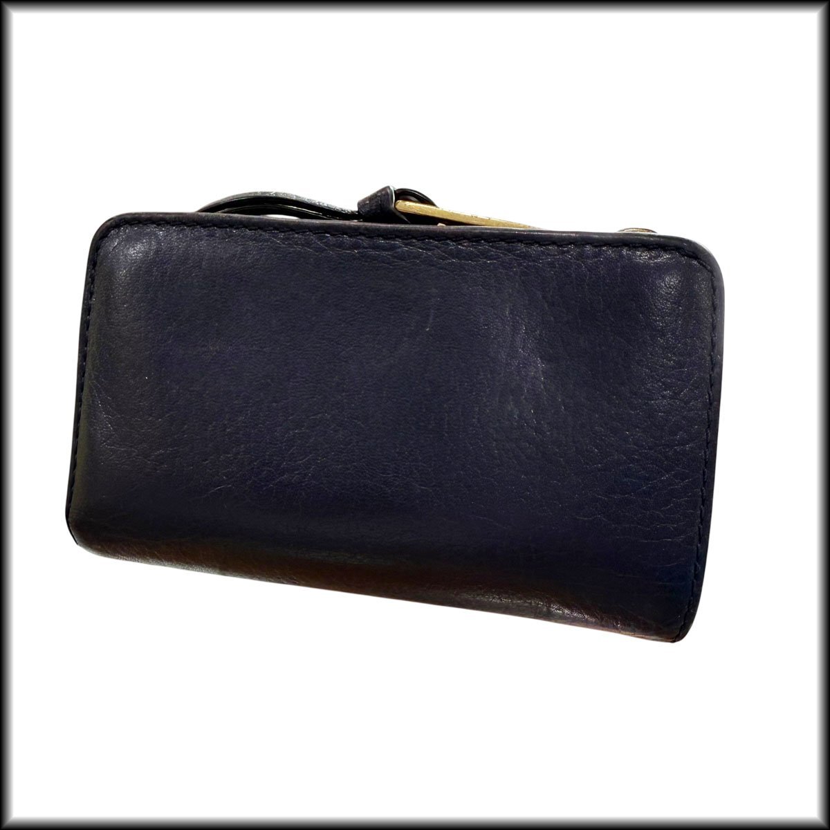 ◆MARC JACOBS◆マークジェイコブス 財布 ラウンドファスナー 二つ折り財布 レザー ネイビー 中古拍卖