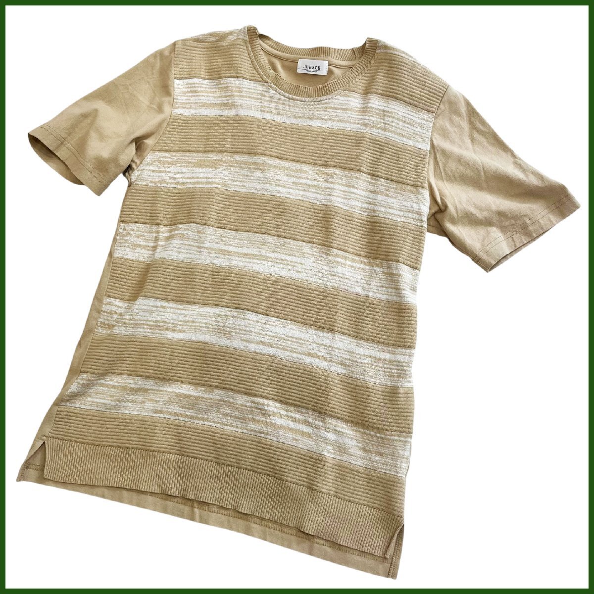 中古●JUNRed/ジュンレッド●コットンTシャツ ボーダー メンズ ベージュ系 Mサイズ 古着 札幌拍卖