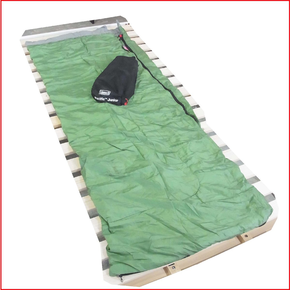 中古★Coleman コールマン★ 寝袋 シュラフ グリーン色 枕付き 袋有り パシフィックジュニア キャンプ アウトドア 封筒型拍卖