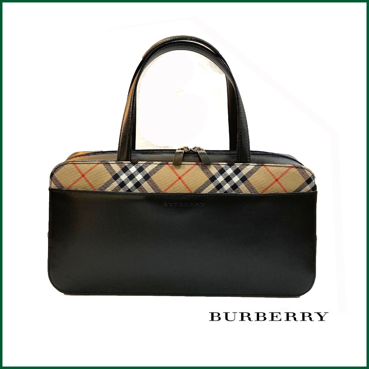 美品●バーバリー●ハンドバッグ ミニボストン ノバチェック レザー ブラック バーバリーロンドン 中古拍卖