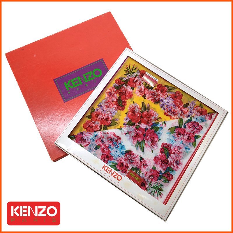 中古◆KENZO PARIS◆ケンゾー ハンカチ 綿100% コットン ファッション 小物 ハンカチセット 箱付き 2枚組 花柄 札幌拍卖