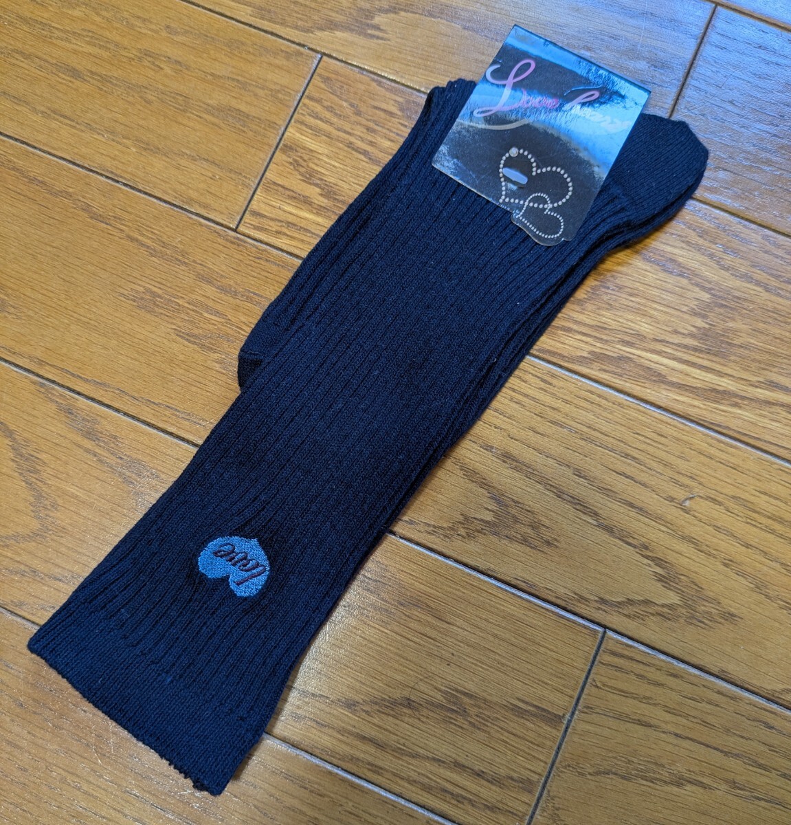 【レッグウェア】ガールズ & レディース・ハイソックス・ワンポイント刺繍・リブ編み・スクールソックスにも ◎・濃紺・ネイビーソックス拍卖