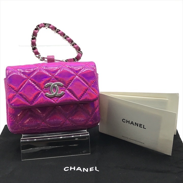 未使用 CHANEL シャネル ココマーク マトラッセ ミニシンフォニー イヤーズギフト ミニ ポーチ バッグ メタリック ピンク k6622拍卖