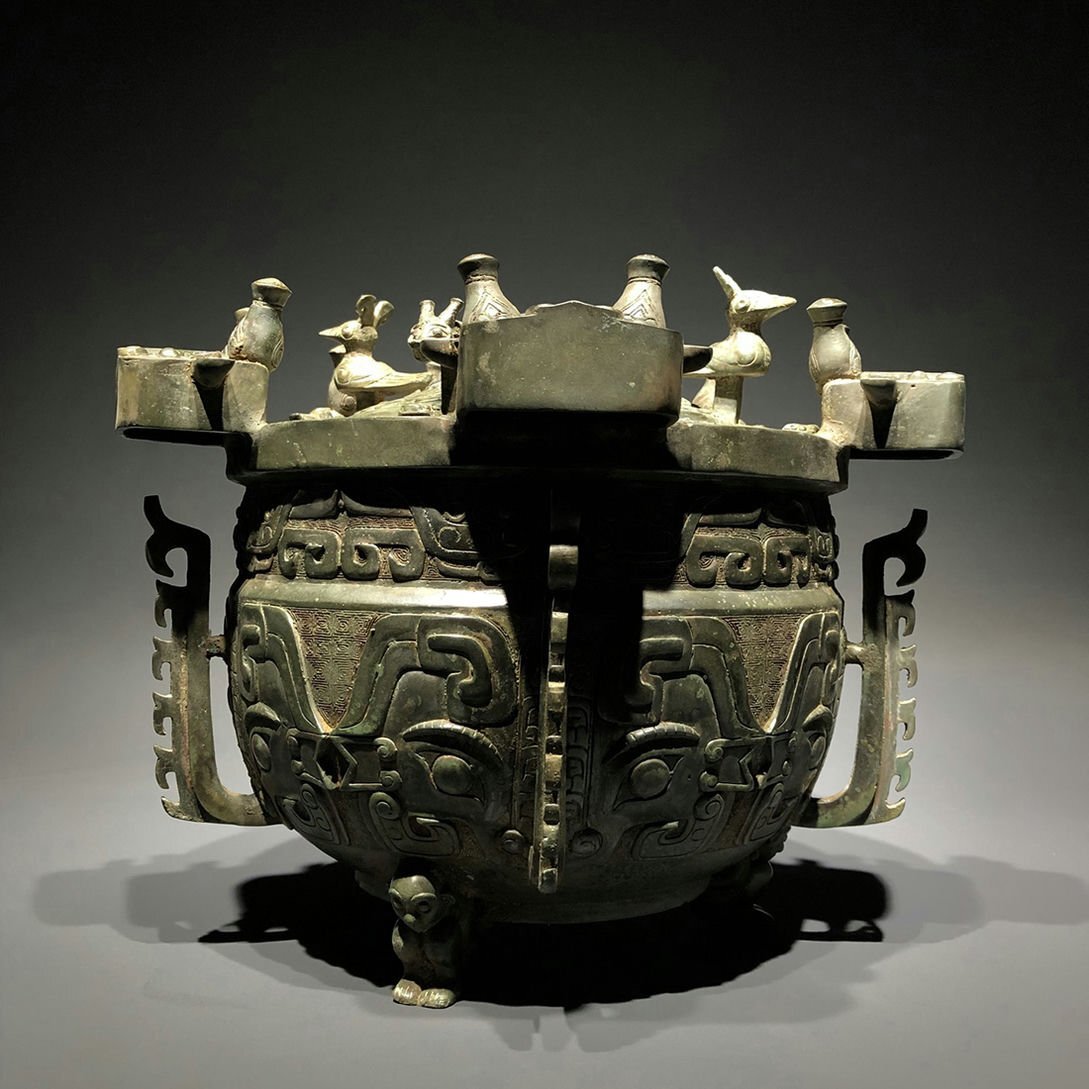 ▼渡鶴羽▼M2231商時代 青銅器 青銅龍紋温酒器拍卖