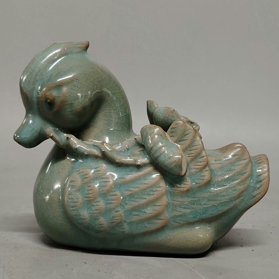 ▼渡鶴羽▼H3193コレクター放出 朝鮮古陶 朝鮮古美術 高麗磁 古高麗 李朝 高麗青磁鴛鴦置物拍卖