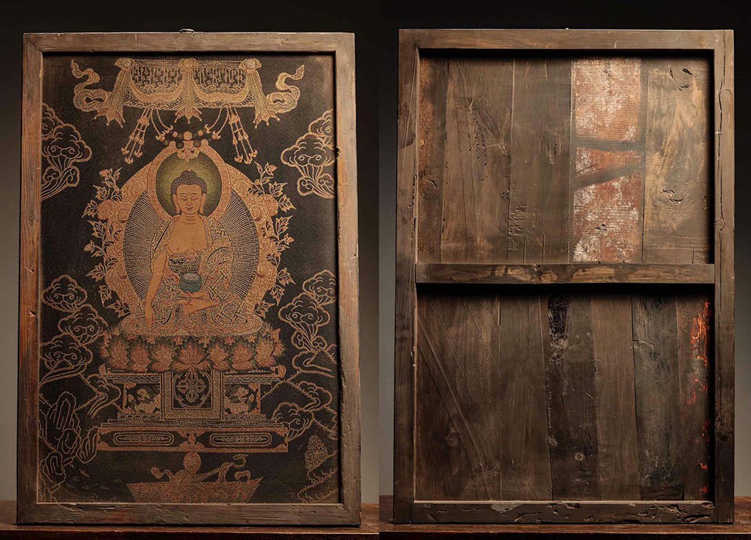 ▼渡鶴羽▼M2100仏教古書道 清時代 仏教古美術 チベット密教 織錦釈迦牟尼仏像タンカ・ 肉筆保証品 鏡框 掛板画拍卖