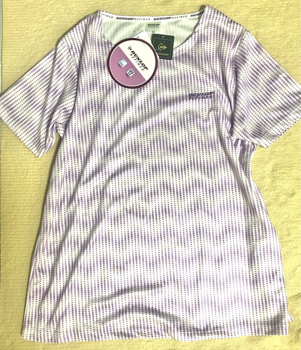 新品 ダンロップ DUNLOP REFINED ハニカムドット柄 半袖Tシャツ Mサイズ ピンク 紫色 ドライ加工 UV対策 ジム 運動用 スポーツ レディース拍卖