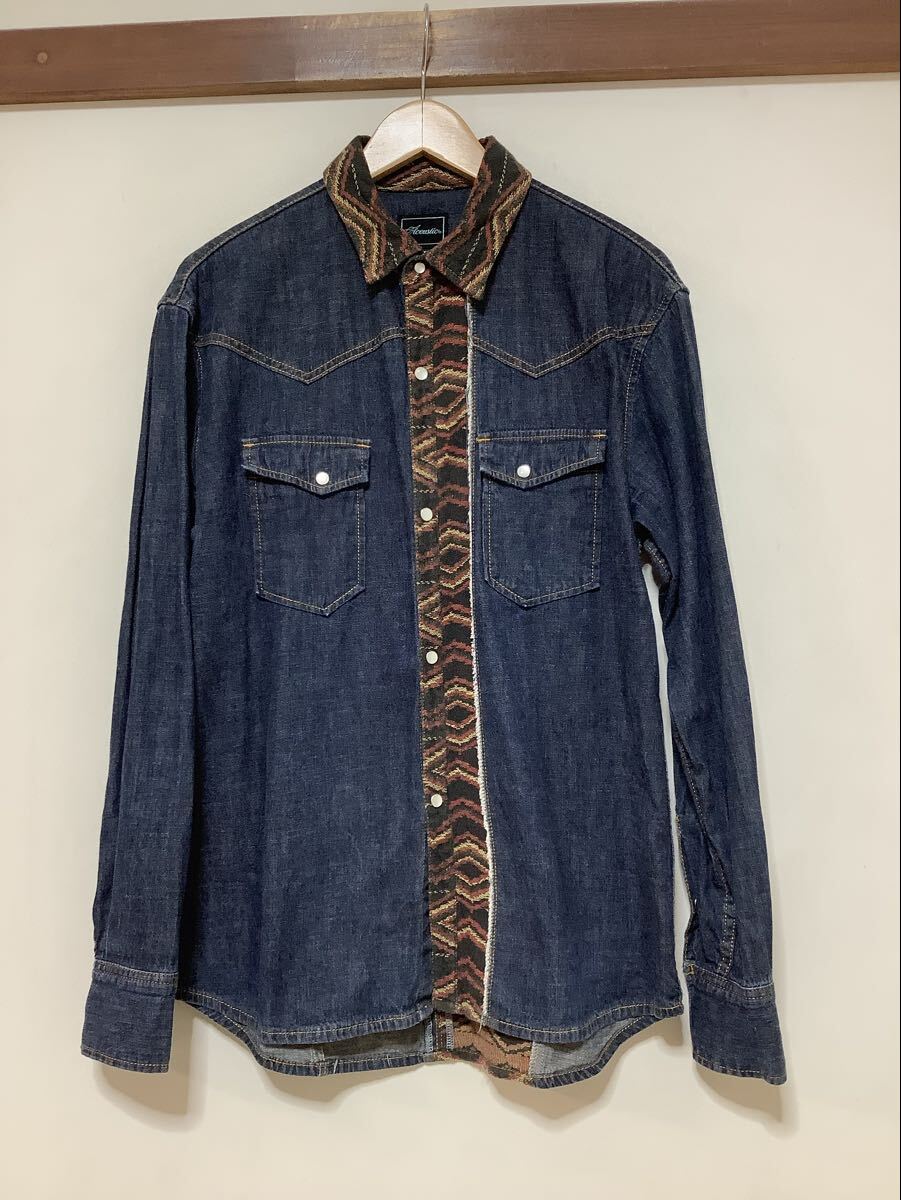 か1754 Acoustic アコースティック 長袖デニムウエスタンシャツ 長袖デニムシャツ M 異素材切り替えしデザイン ストリート 日本製拍卖