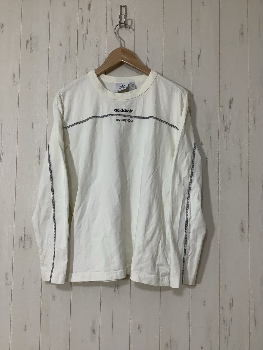 き1729 adidas originals アディダスオリジナルス 反転ロゴ 長袖Tシャツ ロンT L ホワイト トレフォイルロゴ拍卖