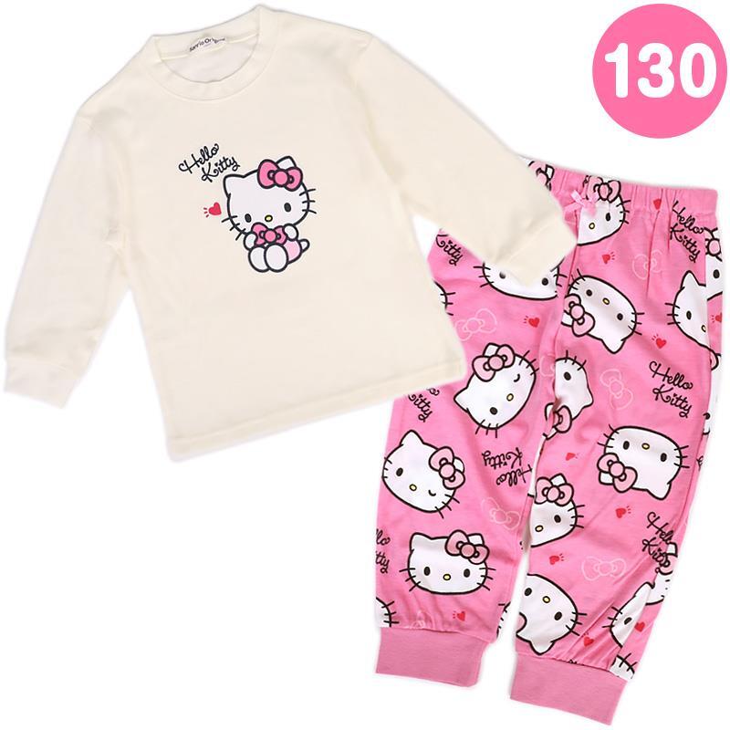 ハローキティ キッズ長袖パジャマ 130cm ハート 上下セット 女の子 子ども おしゃれ かわいい サンリオ sanrio キャラクター拍卖