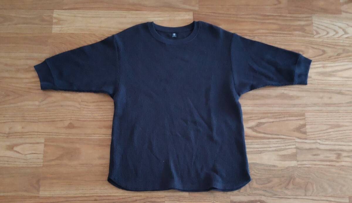 ユニクロ ワッフル 6分袖カットソー ネイビー 150拍卖