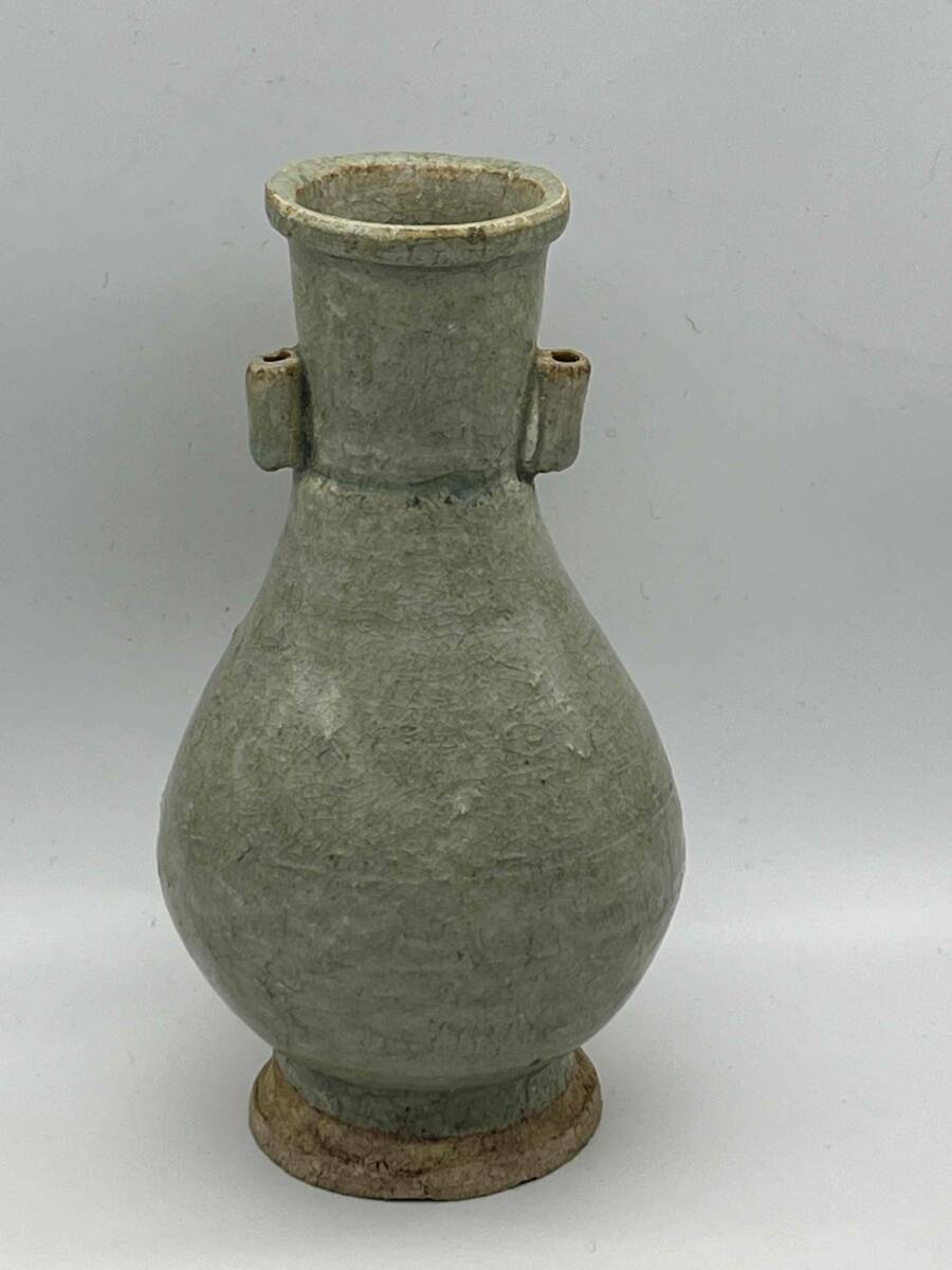 北宋時代 青白磁貫耳瓶 景徳鎮 影青 花入 花瓶 茶道具 香道具 唐物 古物 時代物 旧家収蔵品 古美術(E-96)拍卖