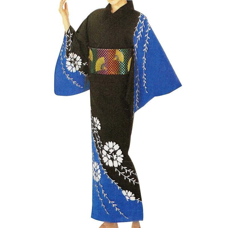 ■在庫処分品■お祭天国 きぬずれ お仕立て上がり 浴衣 単品 青 黒 女性用 ta-321-6 【レディース イベント 踊り】拍卖