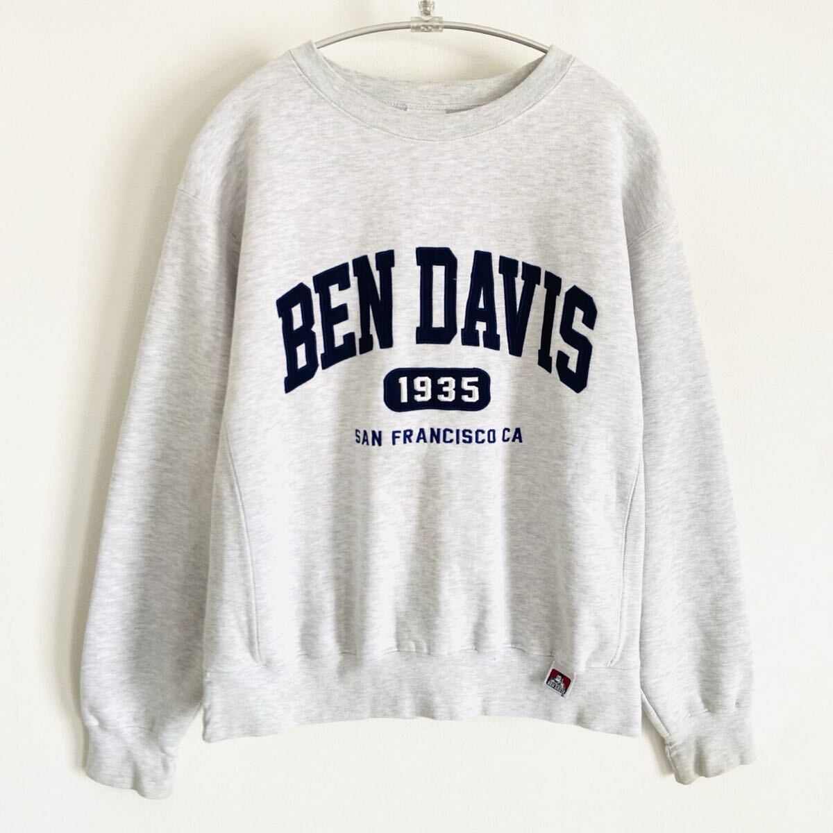 【ベンデイビス/カレッジロゴ/3連】高級クラシックスウェットトレーナー/灰×紺/S表記/衝撃プライス!杢グレー/霜降り/完全売切SALE!NB4拍卖