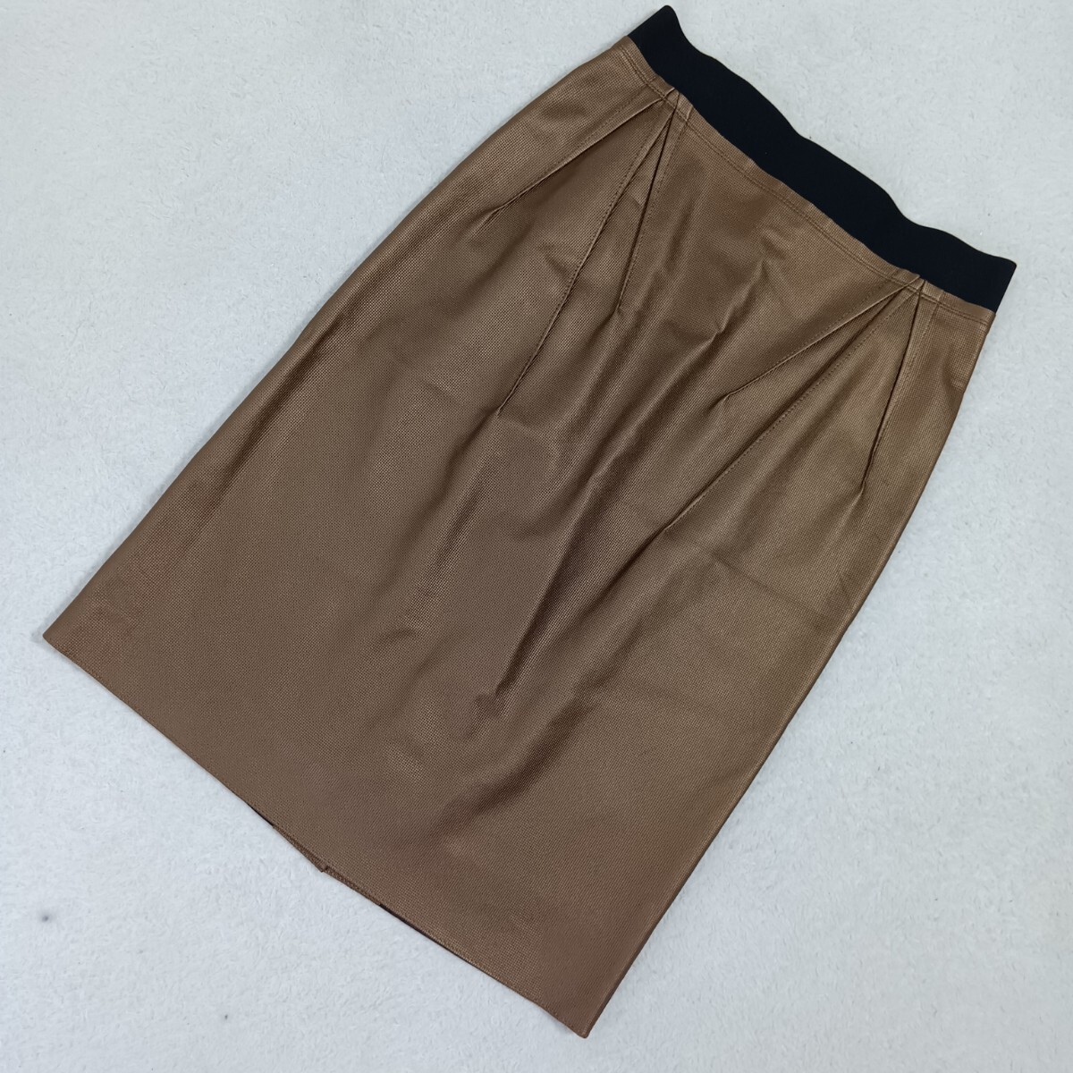 LANVIN COLLECTION ランバンコレクション スペイン製ラムレザー 特使加工 タイトスカート ゴールド系 38 ★1000拍卖