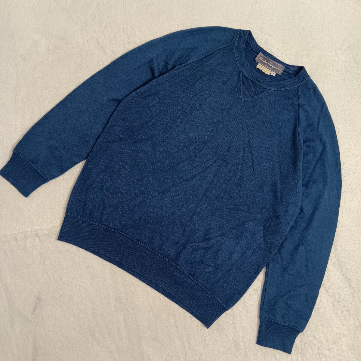 【カシミヤ70%&シルク30%】Salvatore Ferragamo サルヴァドーレフェラガモ イタリア製 メンズ ニット S ブルー系 ★1000拍卖