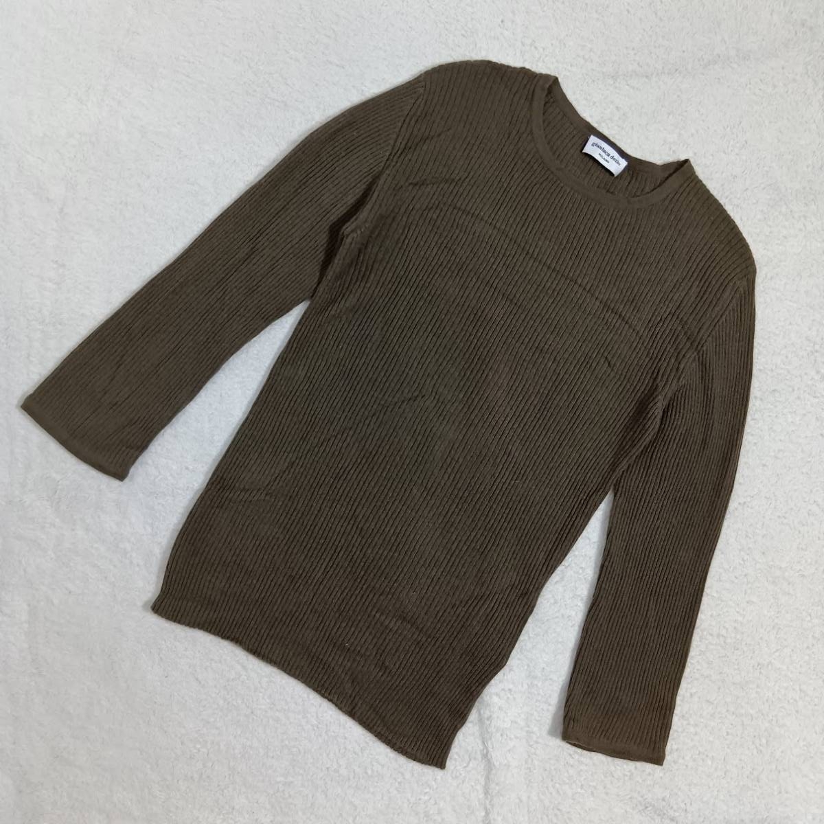 【カシミヤ100%】Gianluca dolio MILANO イタリア製 8分丈袖 リブニット カーキ L ★1000 拍卖