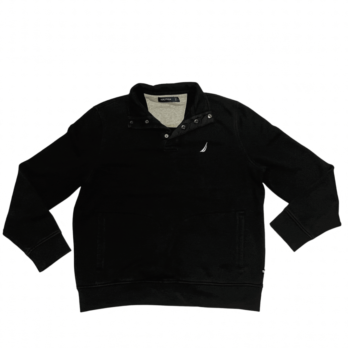 ノーティカ ハーフボタン スウェットトレーナー ファブミックス ブラック NAUTICA 素材切り替え ワンポイント刺 裏起毛 雅瀬1439拍卖