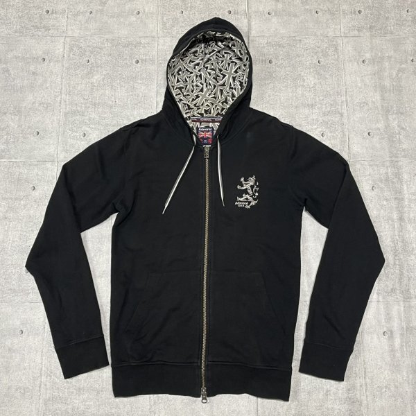 Admiral ジップアップパーカー 刺繍ロゴ ワッペンロゴ アドミラル フーディー フード裏ユニオンジャック デザイン ブラック 石瀬7324拍卖