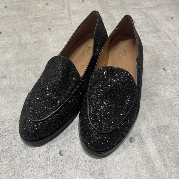 新品 VINILO ローファー スペイン製 ブラックラメ ヴィニーロ レザーシューズ スパンコール 未使用品 MADE IN SPAIN 石瀬7398拍卖