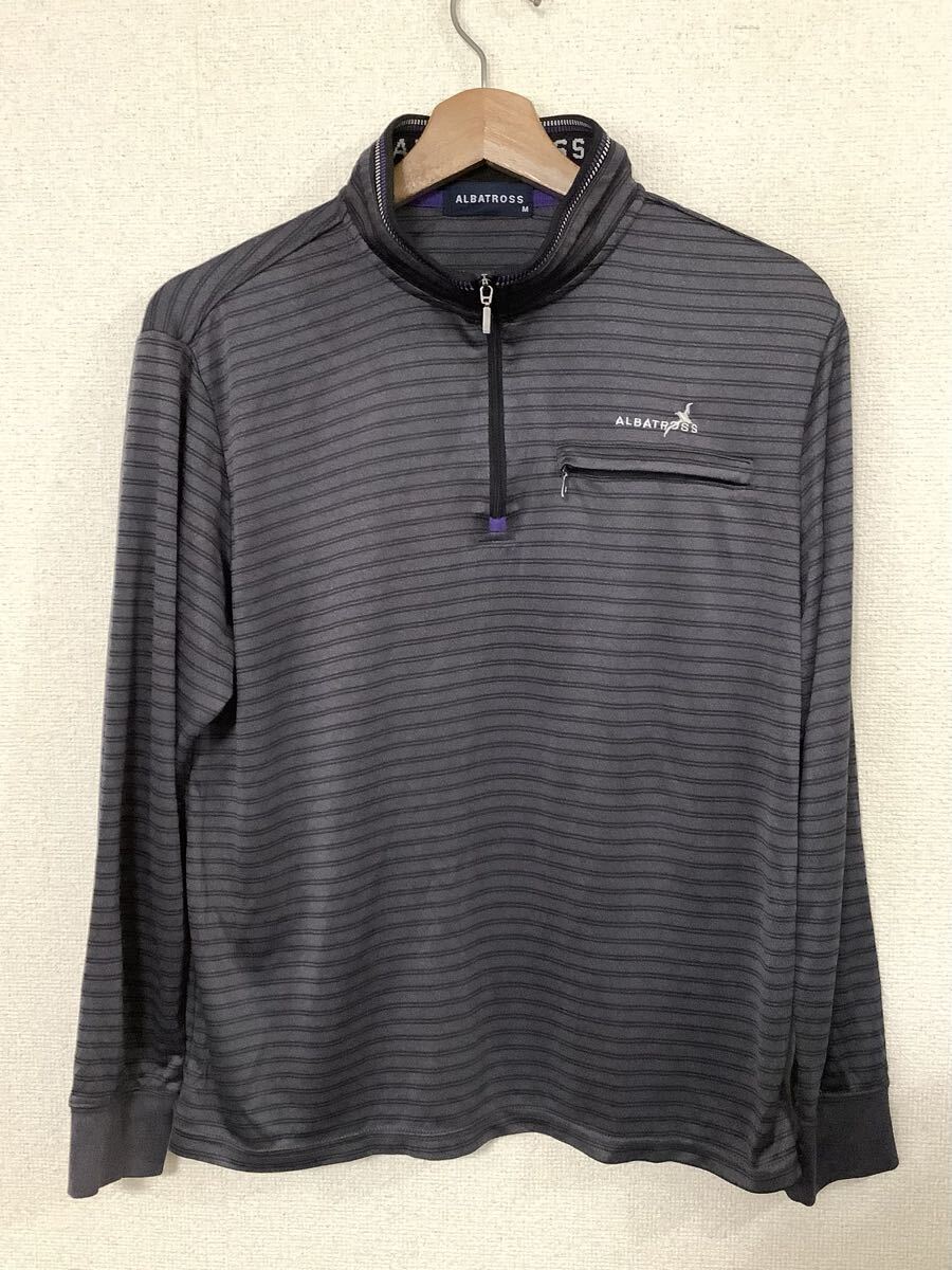 ARBATROS アルバトロス ボーダー ハーフジップ 長袖シャツ プルオーバー ゴルフウェア 紳士 M メンズ グレー拍卖