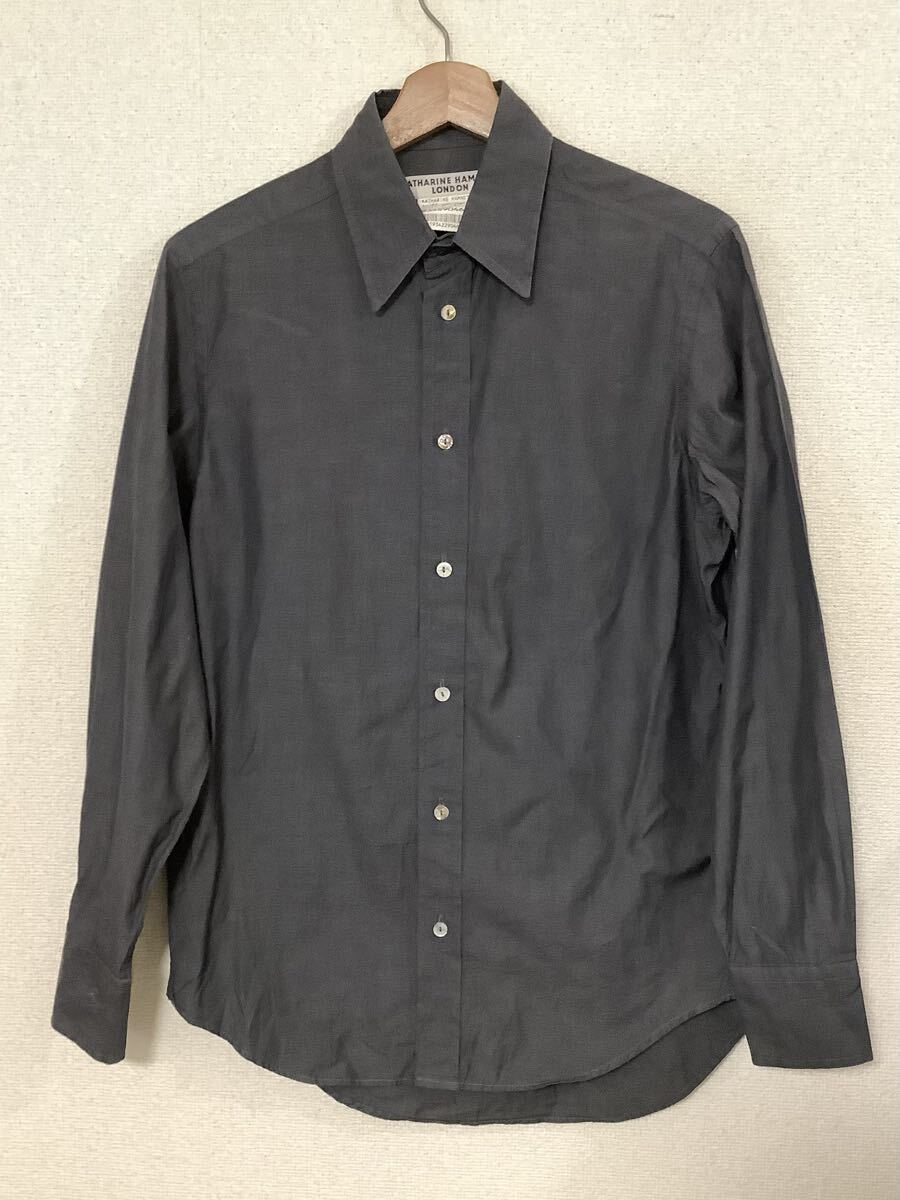 キャサリンハムネット KATHARINE HAMNETT LONDON 長袖シャツ コットンシャツ チャコール メンズ M拍卖