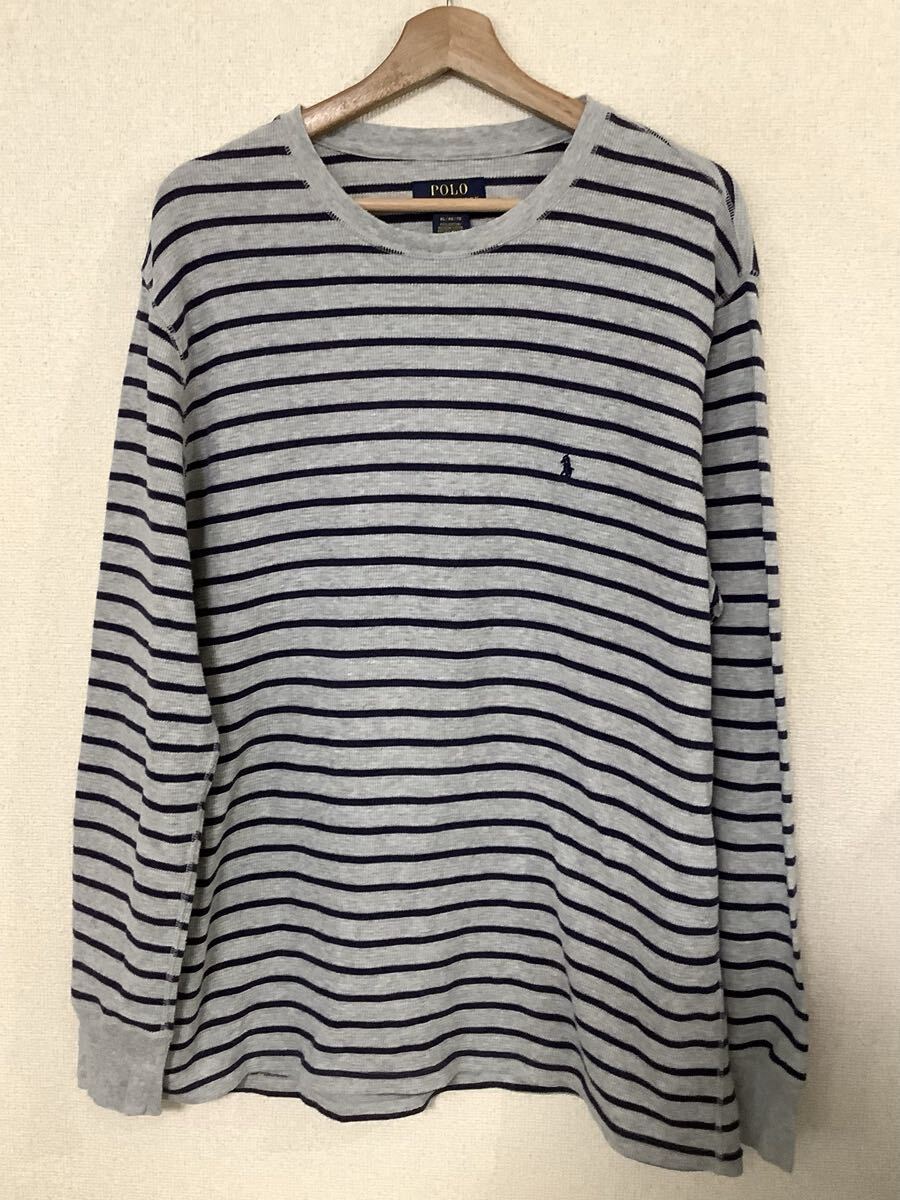 ラルフローレン POLO ボーダー 長袖 カットソー ロンT リブ編み セレクト メンズ グレー XL 古着拍卖