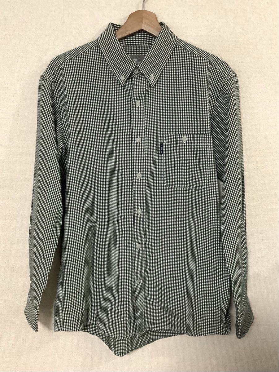 mizno ミズノ ギンガムチェック柄 ボタンダウン長袖シャツ グリーン アウトドア カジュアル セレクト 紳士服 古着 L拍卖