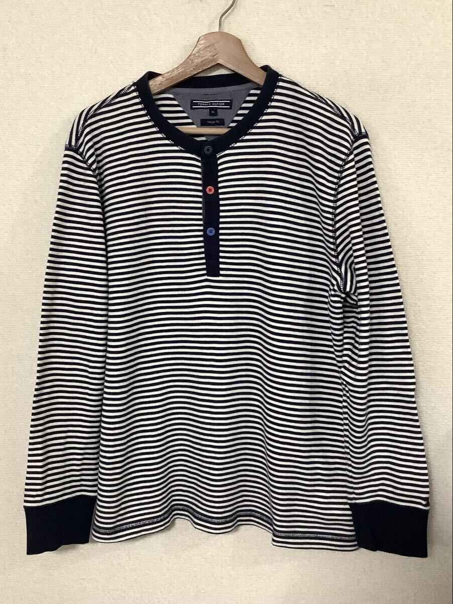 トミーヒルフィガー TOMMYHILFIGER ボーダー ヘンリーネック 長袖Tシャツ ストリート アメカジ XL カジュアル メンズ拍卖