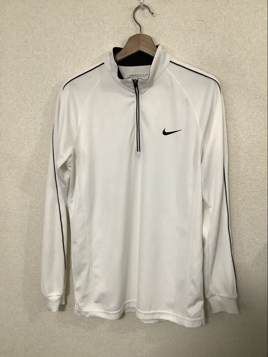 NIKE GOLF ナイキゴルフ ハーフジップ 長袖シャツ メッシュ ホワイト 白 紳士服 スポーツウェア 古着拍卖