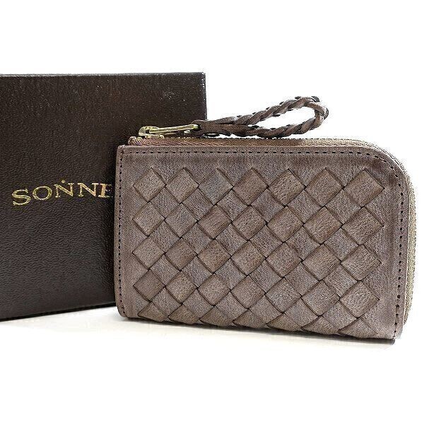 □SONNE ゾンネ SIBILLA ベジタブルタンニンレザー ロウ引き 牛革 メッシュ L字ジップ 小銭入れ マルチケース SOM004 CHO ▲008▼bus026so拍卖