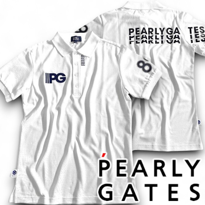 PEARLY GATES パーリーゲイツ 定価1.9万 日本製 吸水速乾×UVカット 鹿の子 半袖 ポロシャツ ゴルフウェア 2260801 030 4 ▲022▼50902w10拍卖