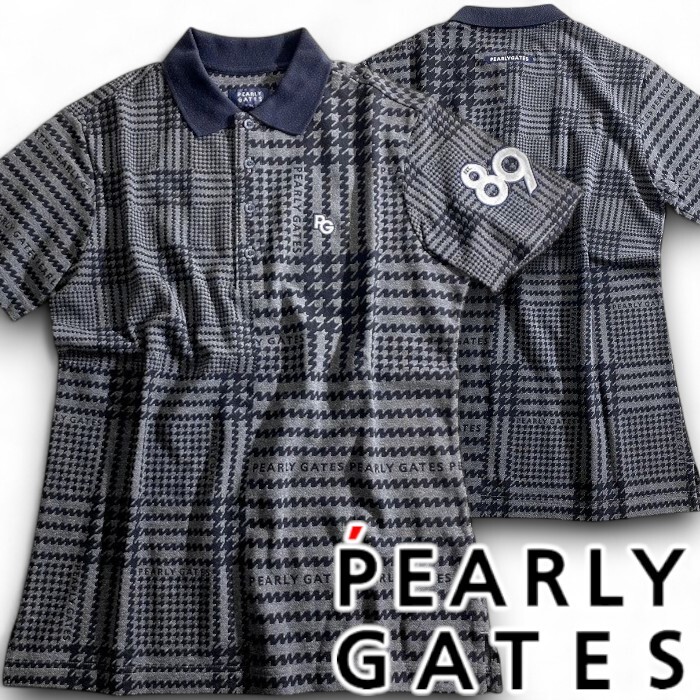 PEARLY GATES パーリーゲイツ 定価2.3万 日本製 度詰め鹿の子 グレンチェック 半袖 ポロシャツ ゴルフウェア 2160207 021 4▲026▼50903w04拍卖