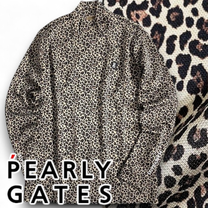 PEARLY GATES パーリーゲイツ 定価2.2万 日本製 鹿の子 ヒョウ柄 ハイネック 長袖 カットソー ゴルフウェア 2266003 051 4 ▲024▼50910w09拍卖