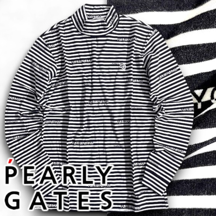 PEARLY GATES パーリーゲイツ 定価1.8万 日本製 起毛ベア天 ボーダー モックネック 長袖シャツ ゴルフウェア 2266105 122 6▲021▼50910w11拍卖