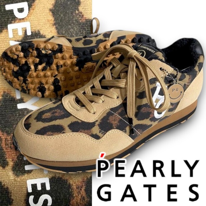 PEARLY GATES パーリーゲイツ 定価3.7万 異素材コンビ ヒョウ柄 ローカット スパイクレス ゴルフシューズ 2292002 051 25 ▲041▼50912w01拍卖