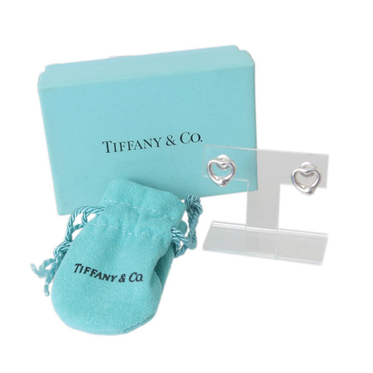 Tiffany&Co./ティファニー オープンハートピアス Sv925/シルバー925 保存箱、保存袋 W約1.1cm×H約1cm・ 重量1g(片側)ES Bランク拍卖