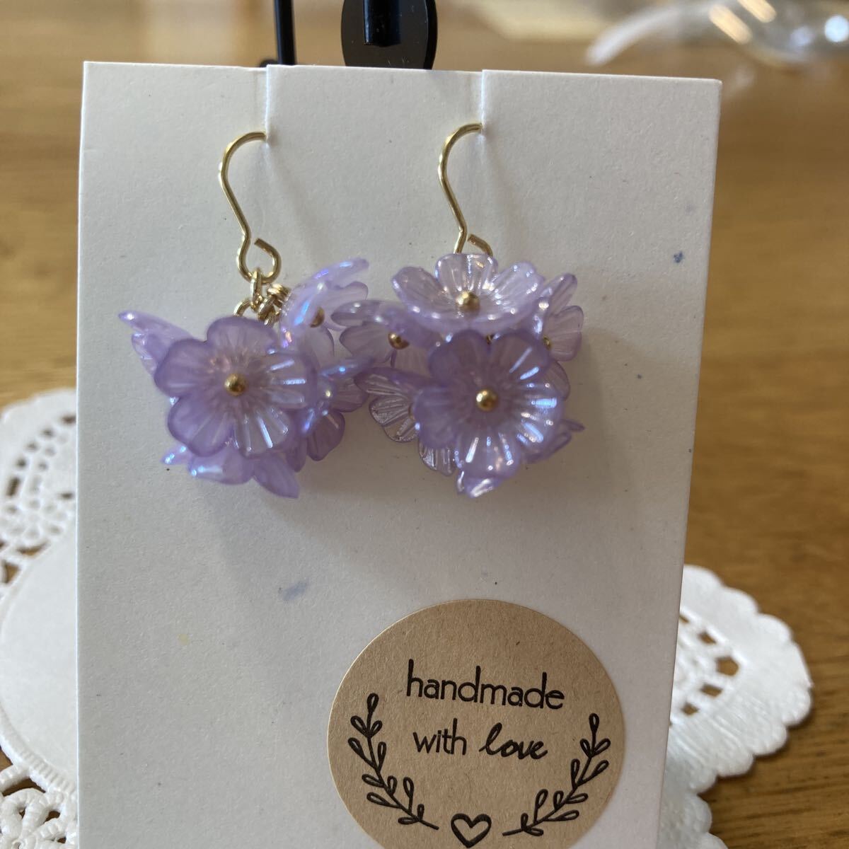 ハンドメイド ピアス ゴールド フラワーブーケ風 プレゼントにも ビーズ拍卖